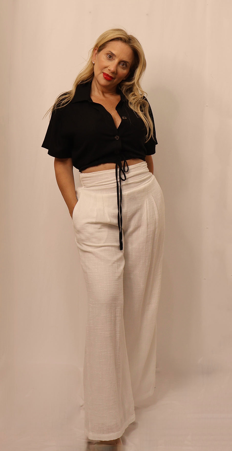 Refined Ease Cinched Collared Top