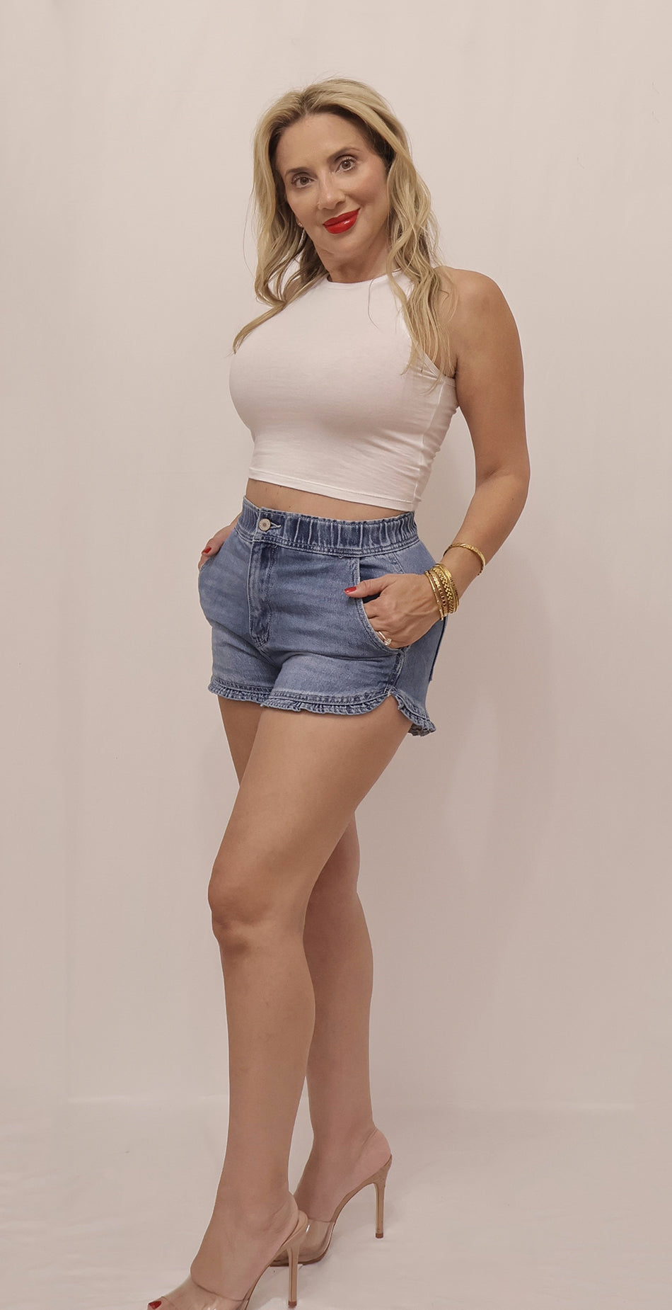 Ruffle Detail Denim Shorts with Back Pockets Casual & Chic