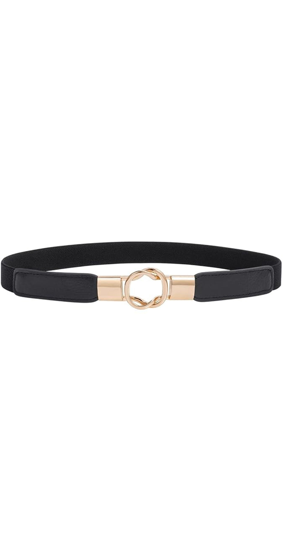Elastic Skinny Waist Belt with Gold Interlocking Buckle