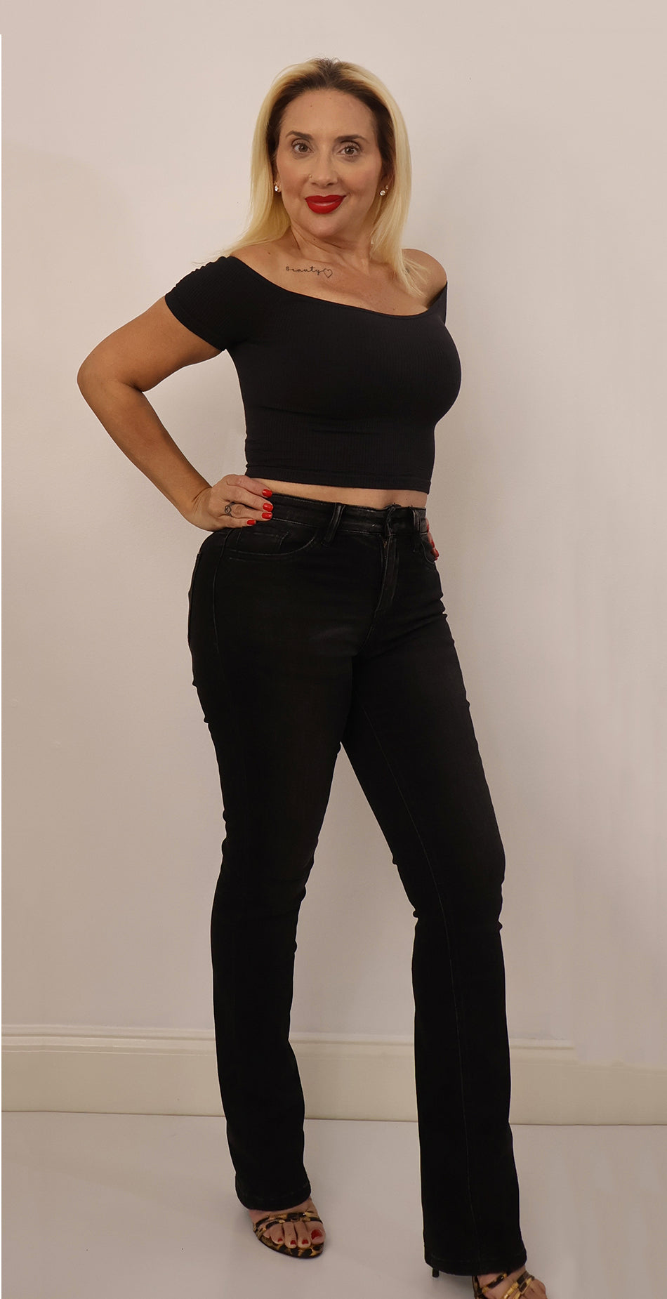 High Rise Slim Bootcut Jeans Black Denim
