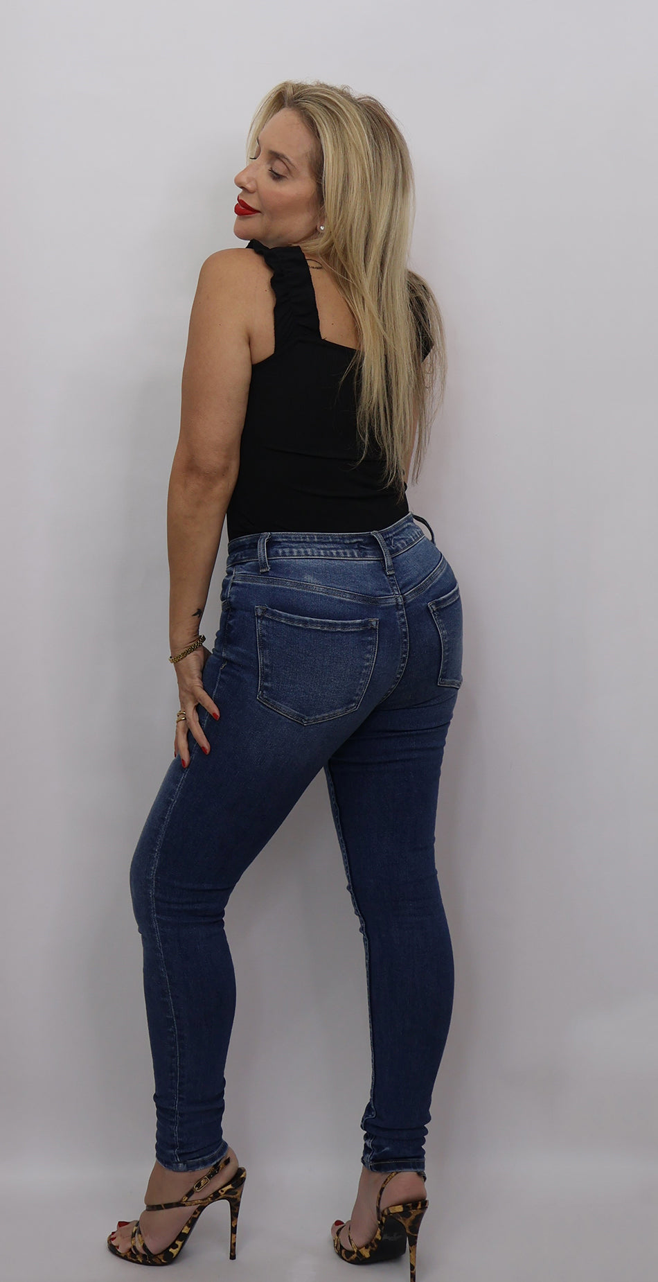 Mid Rise Ankle Skinny Jeans Dark Blue Denim