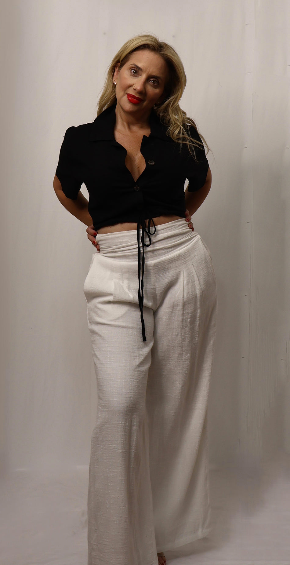 Refined Ease Cinched Collared Top